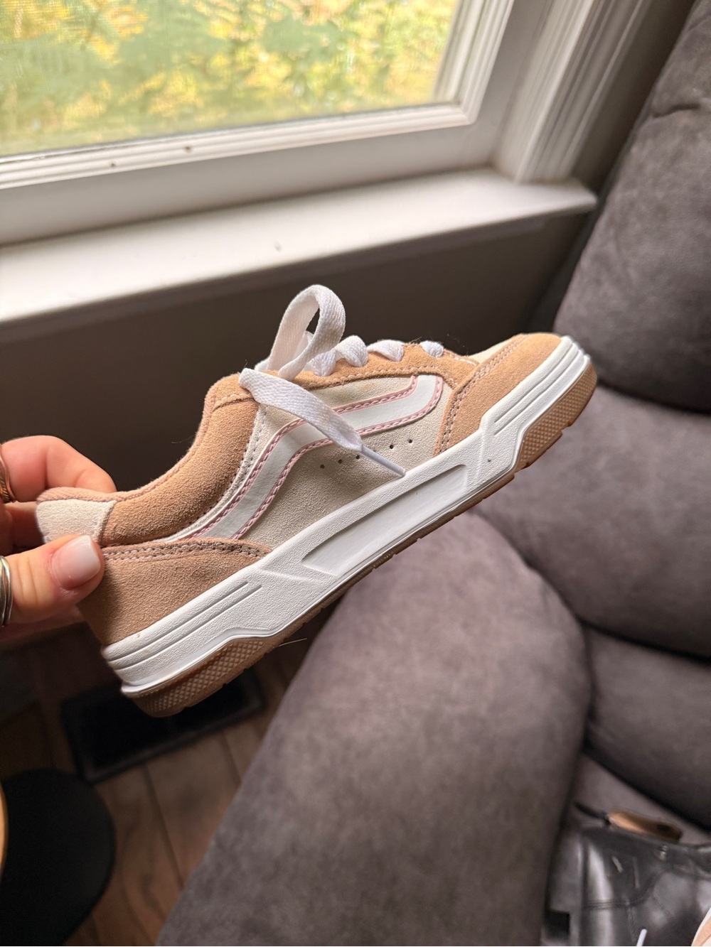 Vans Kids Suede and Canvas Sneaker in Tan, White, and Pink
